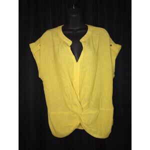 Buttery Yellow Linen Gauze Twist Front Blouse - Large - Euro Summer Boho Coastal